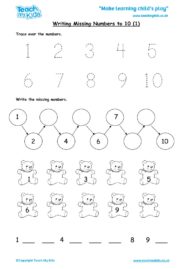 Worksheets for kids - writing missing numbers to 10